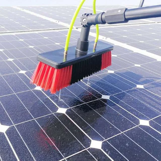 Private-label aluminum extension pole for solar panel cleaning with brush and retail carton, export-packed at Xingyong