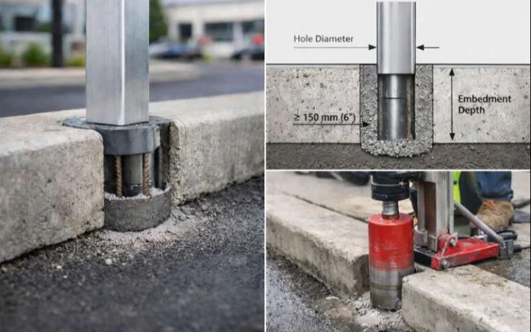 Aluminum Fence Core Drill into Curb Detail