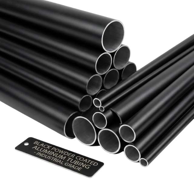 Black powder coated aluminum tubing