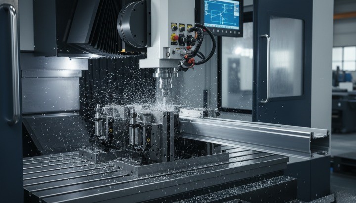 CNC fixture for aluminum extrusion positioning