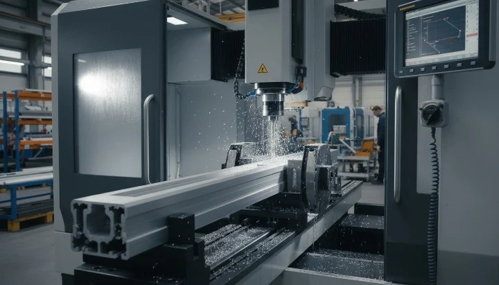 CNC Machining Aluminum Extrusion Drilling and Milling at Xingyong aluminum pole factory