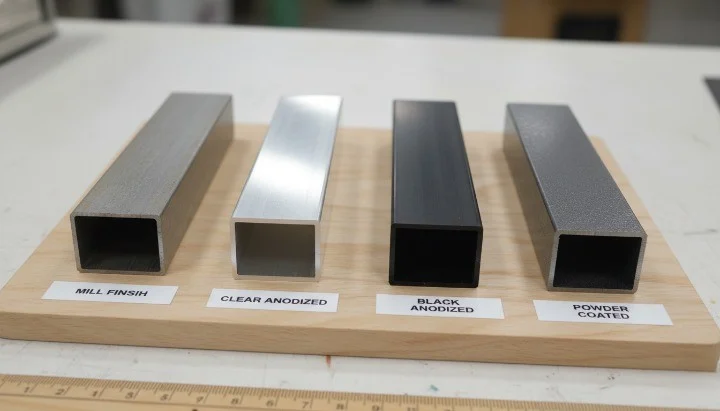 Aluminum U channel samples in mill, anodized and powder-coated finishes