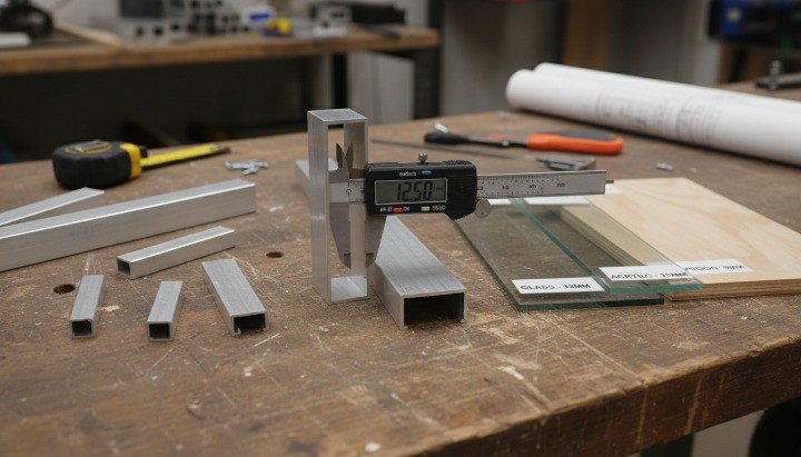 aluminum U channel uses measured slot width with caliper and panel inserts