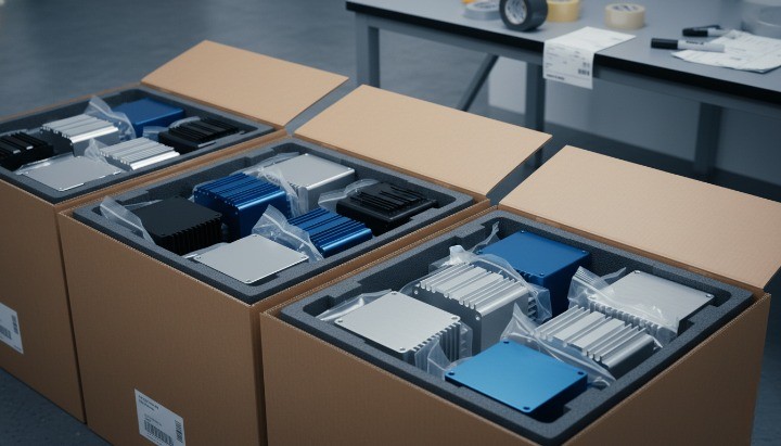 custom aluminum PCB enclosures packed for export shipment