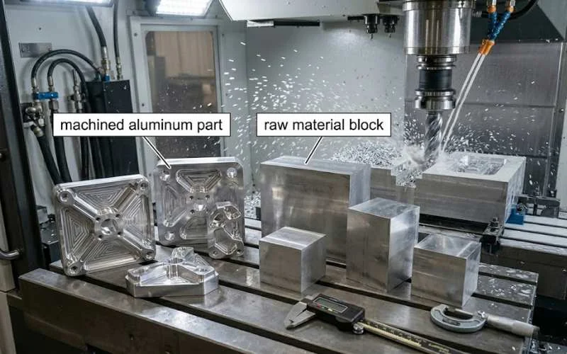 CNC Machining Aluminum Parts with Raw Aluminum Block Material at Xingyong aluminum pole factory