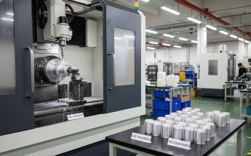 CNC machining aluminum telescopic pole connectors in manufacturing workshop