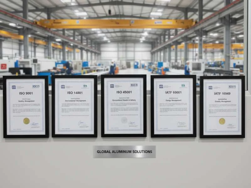 ISO 9001 and IATF 16949 certificates displayed at Xingyong aluminum telescopic pole factory for US retail supplier compliance