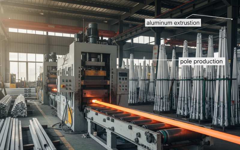 aluminum extrusion extension pole manufacturing workshop industrial production