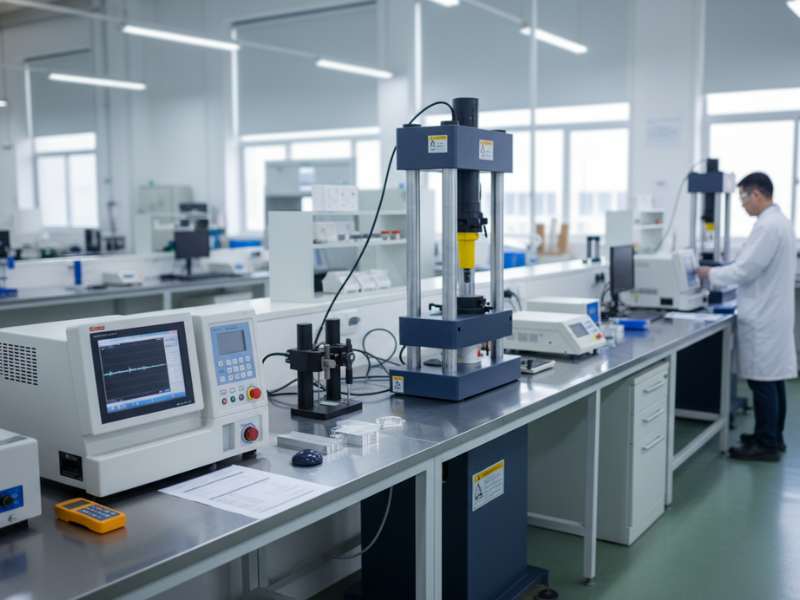 extrusion quality control lab with spectrometer and tensile testing machine