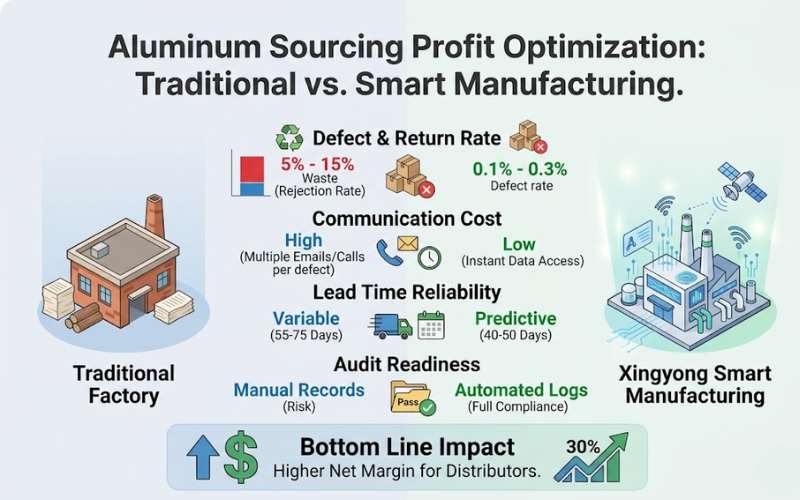 Infographic comparing traditional vs smart aluminum manufacturing cost-efficiency for B2B distributors.