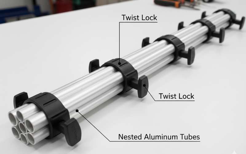 aluminum telescopic extension pole with twist lock sections