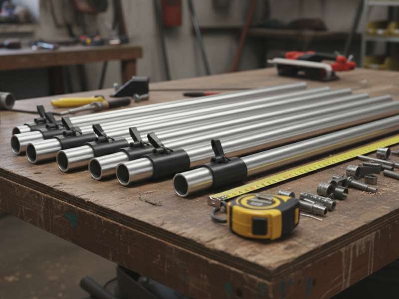 aluminum telescopic extension poles multi section tubes with twist locks on workbench