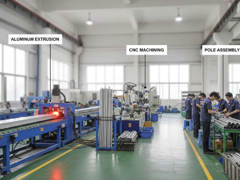 Aluminum telescopic pole extrusion, CNC and assembly production line