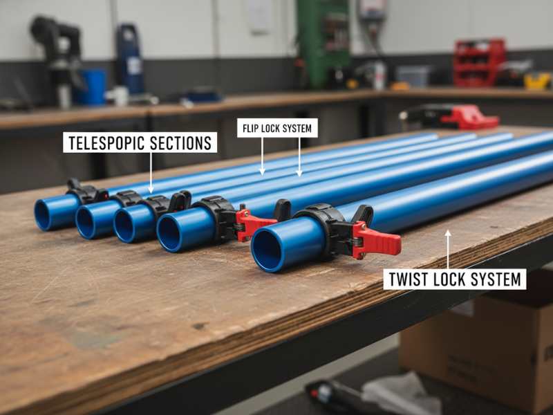 aluminum telescopic poles extended collapsed twist lock flip lock structure comparison