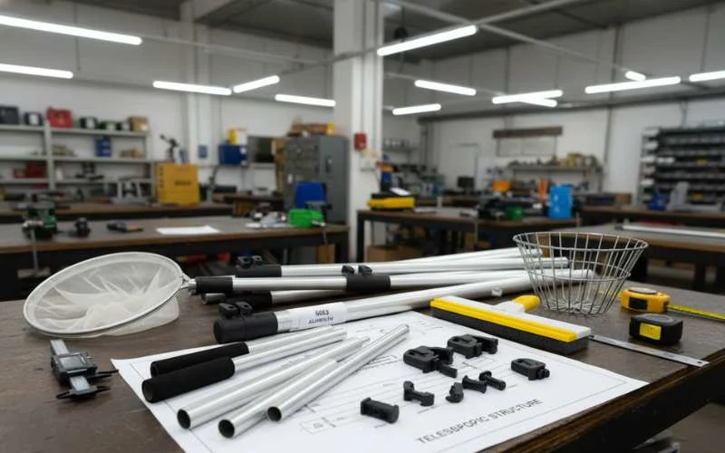Aluminum Telescopic Poles for Pool Cleaning Window Cleaning and Fruit Picking On Factory Workbench at Xingyong aluminum...