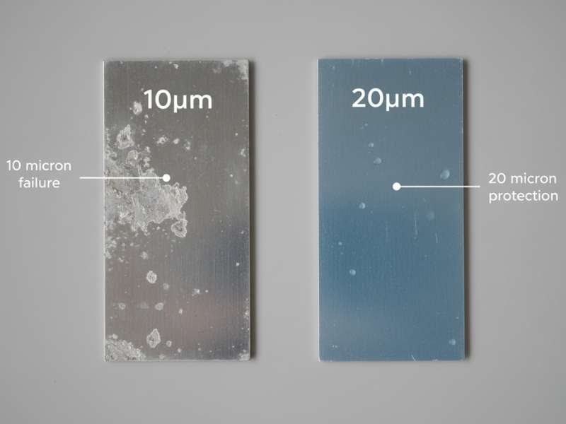anodized aluminum thickness comparison 10 vs 20 micron corrosion test