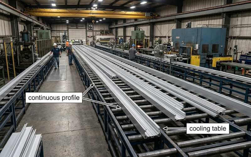 continuous aluminum extrusion profiles cooling on runout table
