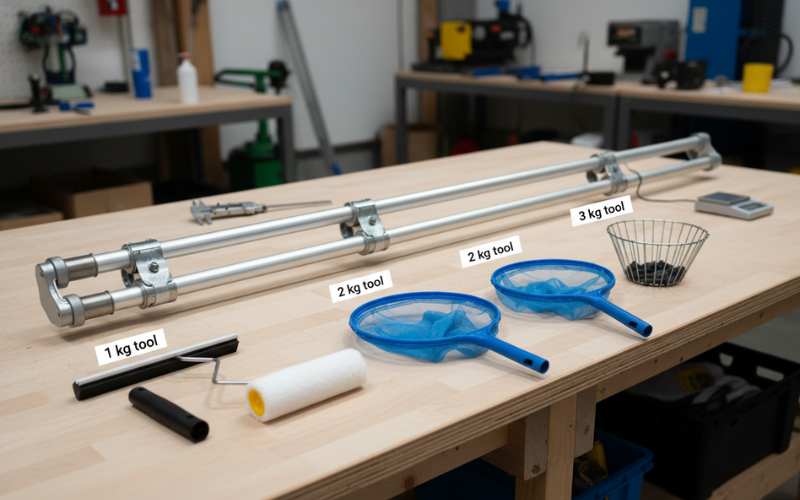 extension pole load capacity example with cleaning and pool tools