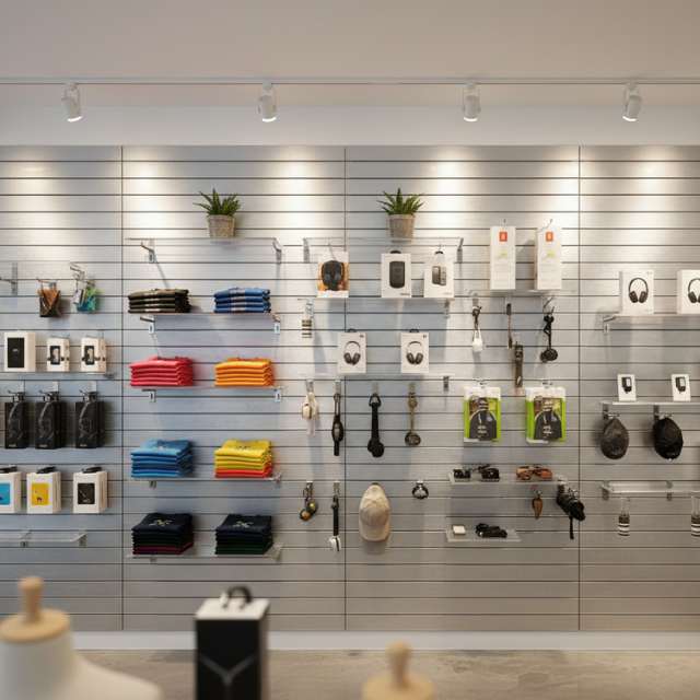 retail aluminum slatwall display system installation