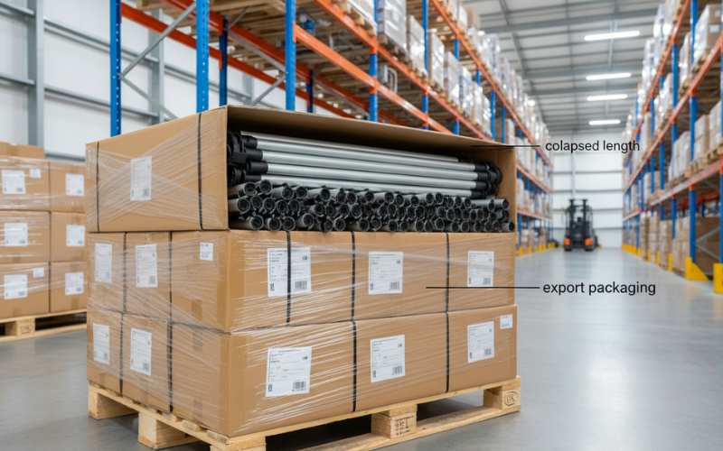 telescopic extension pole collapsed packed cartons warehouse shipping