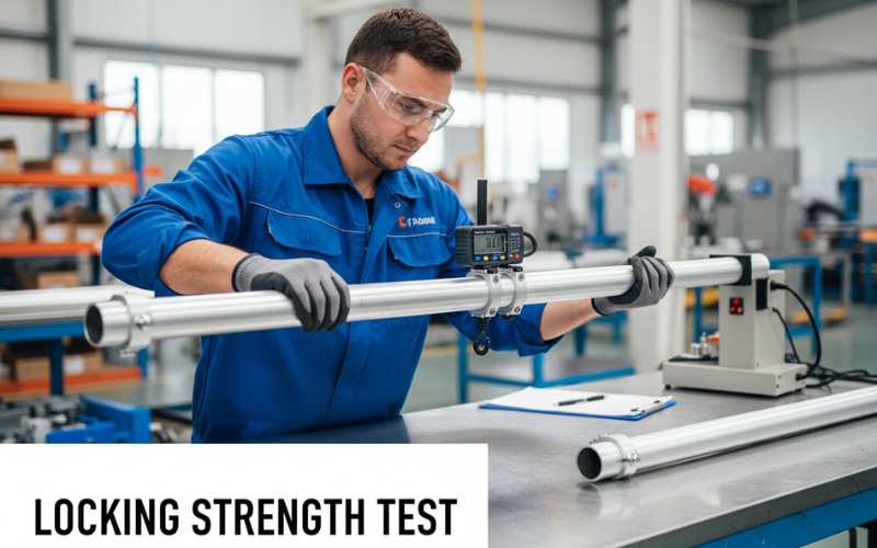 telescopic pole strength testing and locking stability inspection in factory