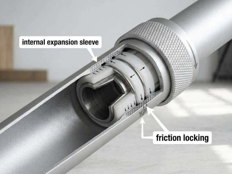 Twist lock telescopic pole internal mechanism showing aluminum expansion sleeve