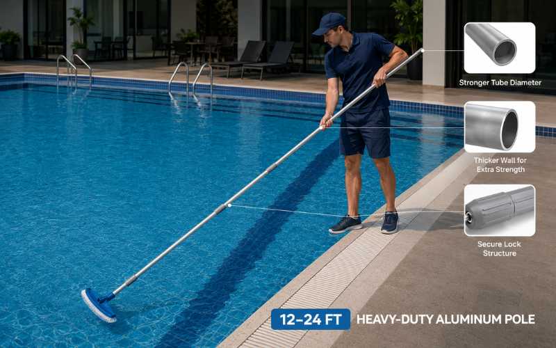 12–24 ft heavy duty pool pole for large inground pool and commercial pool cleaning