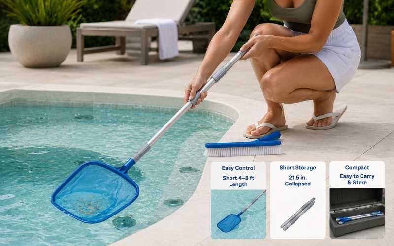 4–8 ft pool pole for spa, hot tub, fountain, and small pool cleaning