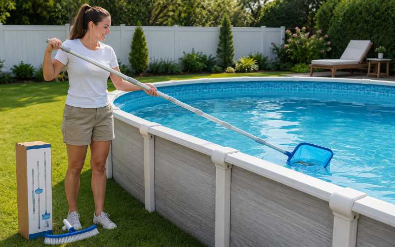 6–12 ft pool pole for above ground pool skimming, brushing, and light vacuuming
