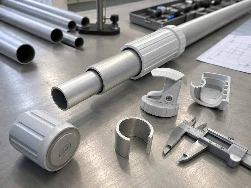 Aluminum telescopic pole tube structure with wall thickness, lock connector and end cap