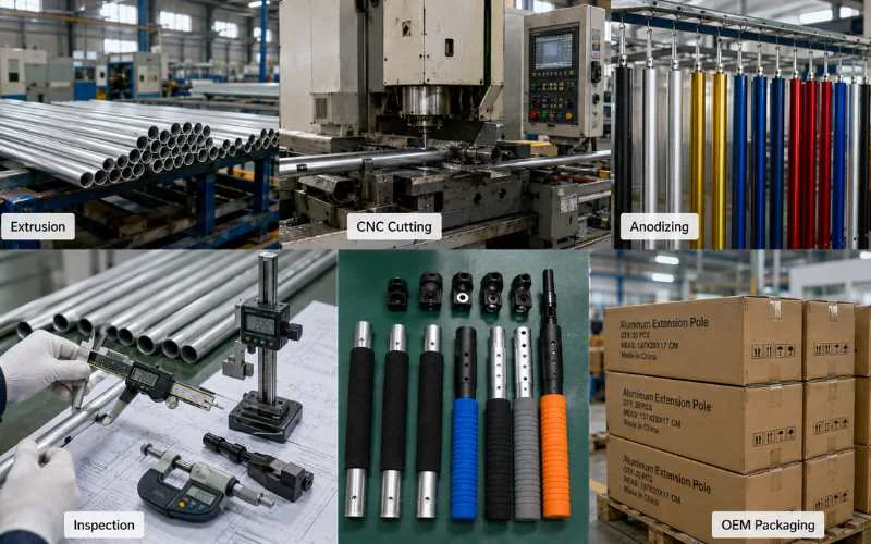 OEM Aluminum Extension Pole Production at Xingyong aluminum pole factory