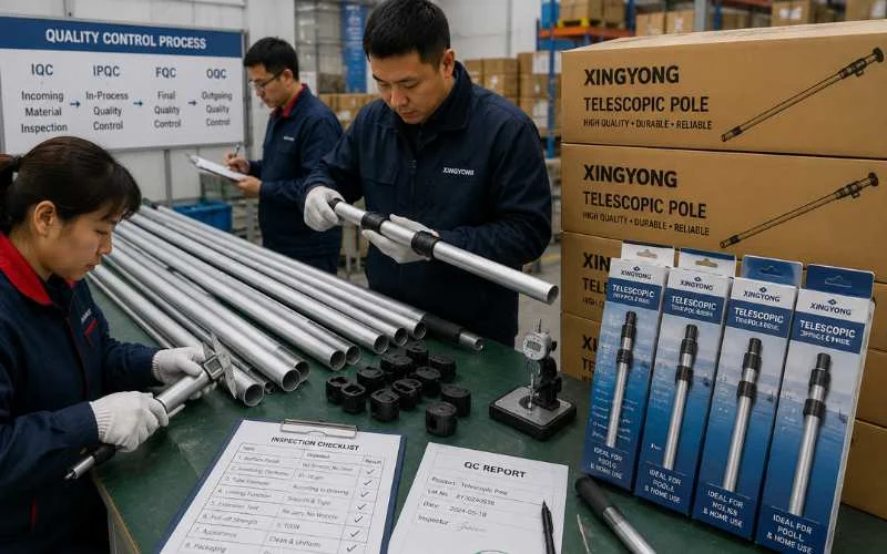 OEM telescopic pole quality inspection and retail packaging process