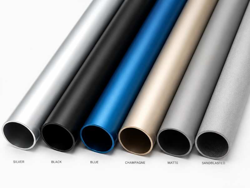 Anodized aluminum pool vacuum pole finish options in silver black blue and champagne