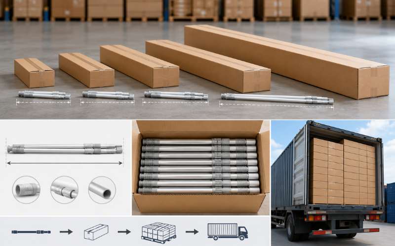 Collapsed length carton size and shipping cost planning for pool poles