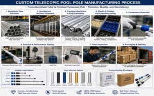 Maßgefertigte Aluminium-Poolpfosten mit Aluminiumrohren, Kunststoffverriegelungen, Gummiteilen, Eloxierung und Endmontage