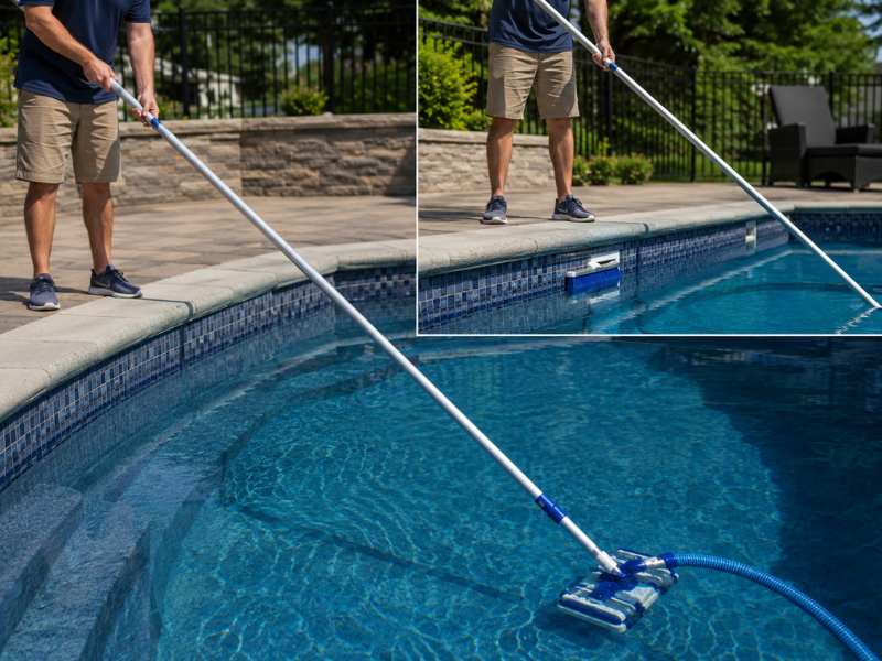 Heavy duty pool pole used for vacuuming and brushing an in-ground swimming pool