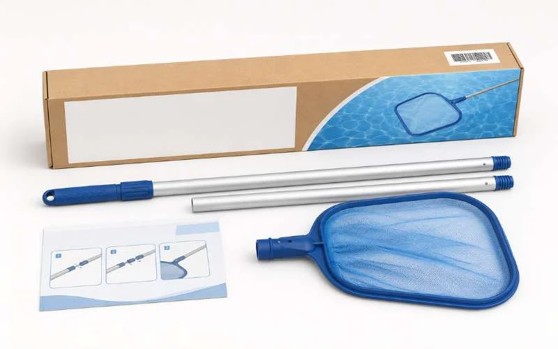 Pool pole for skimmer net retail kit packaging with carton and private label space