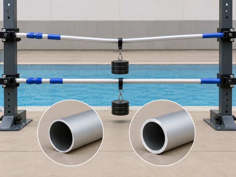 Pool pole wall thickness comparison showing bending resistance under cleaning load