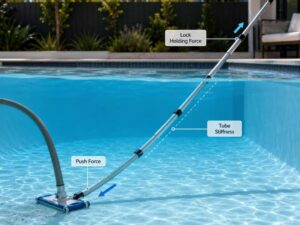 Pool vacuum pole force transfer test with vacuum head under push force