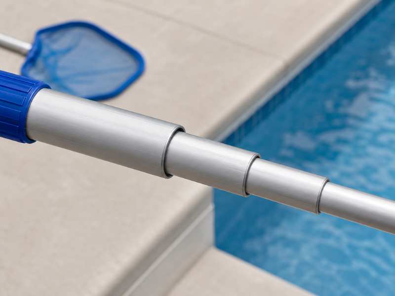 Telescopic pool pole section overlap showing tube stability and smooth extension