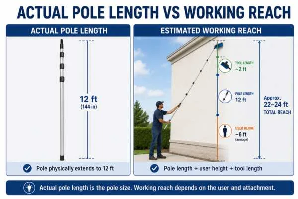 Difference between actual 12 ft pole length and estimated working reach