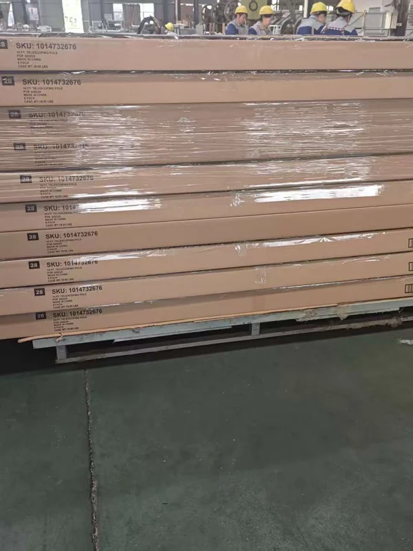 Palletized and shrink-wrapped retail cartons of private-label telescopic pool poles