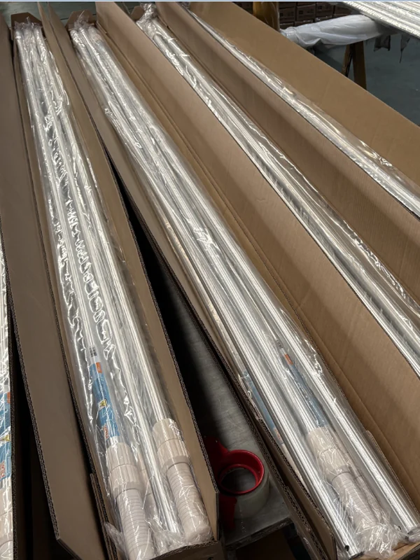 Silver anodized 2-section aluminum pool poles bundled for packing