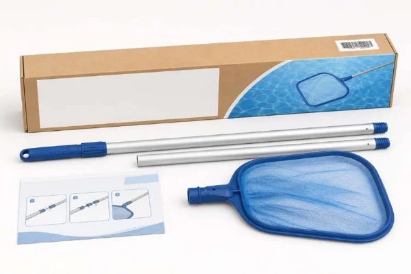 Retail packaging for an aluminum pool pole and skimmer-net kit