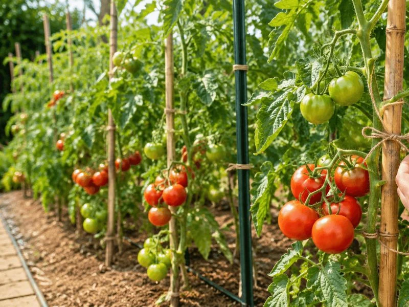 Heavy-duty aluminum tomato stakes for garden and greenhouse use – lightweight, corrosion-resistant plant support poles for tomatoes, beans, and climbing vegetables