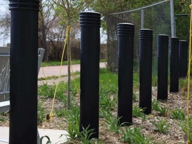 Ground sleeve and molded collar for bollard post