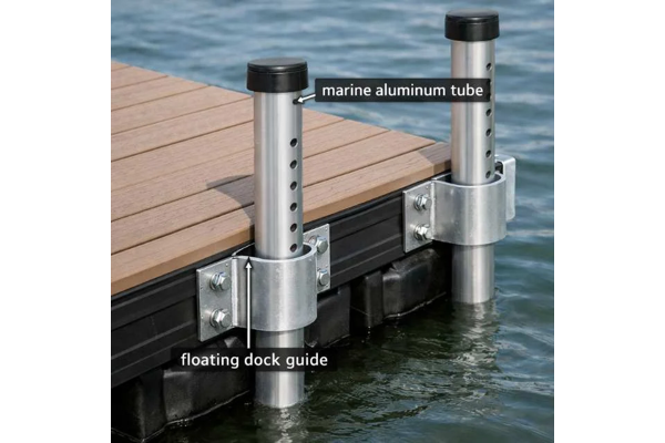 Adjustable floating dock aluminum pole