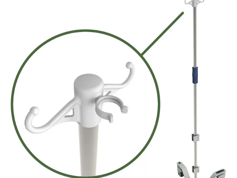 IV pole loaded with infusion bags and pump holding height