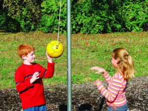 Tetherball court with pole at regulation height