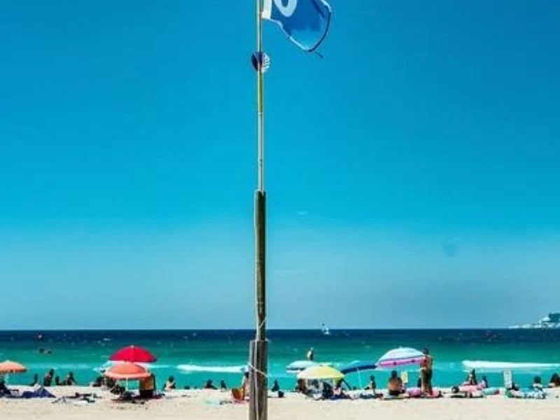 Beach flag pole standing plumb in wind